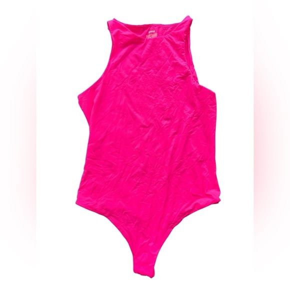 Skims Fits Everybody High Neck Bodysuit Size L in Neon Pink. - Picture 3 of 7
